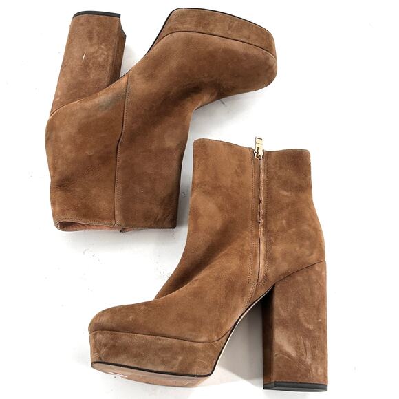 Coach Iona Platform Boots 10 Tan NWOT Suede Ankle Booties Heel Zip Glam Capsule - Picture 6 of 13